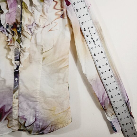 Georg Roth Los Angeles  Med. Cotton Button Down Top Ruffled Artsy Abstract Print - Picture 13 of 16
